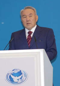 Kazakhstan President Nursultan Nazarbayev opening the parliamentary assembly